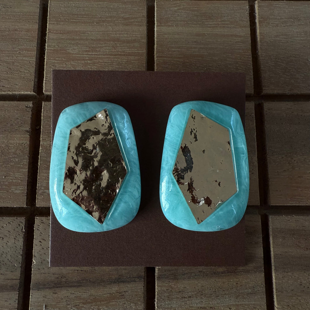 Aretes dorado + aqua XL