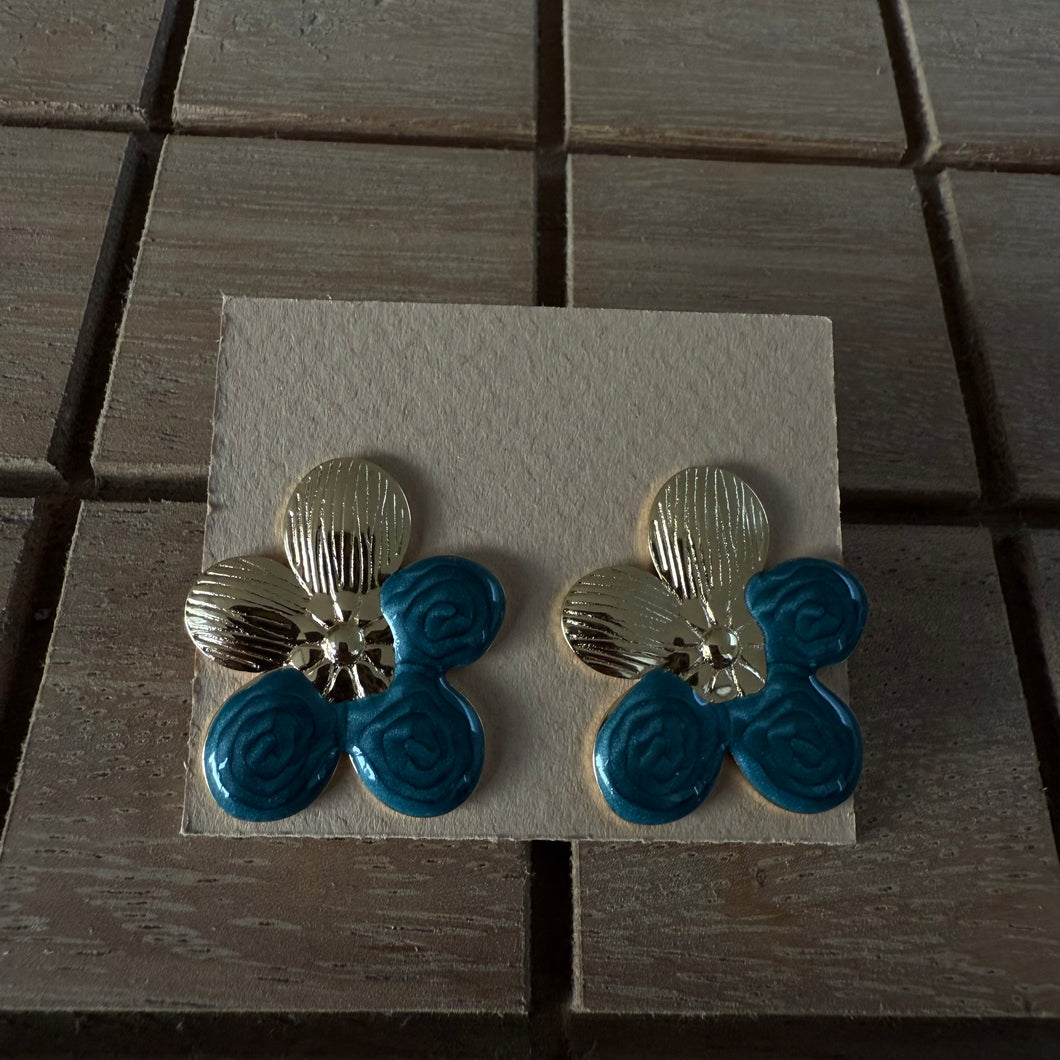 Aretes flor dorada + azul