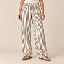 Load image into Gallery viewer, Pantalon rayas flow blanco + café
