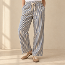 Load image into Gallery viewer, Pantalon rayas summer azul + blanco
