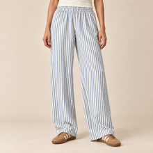 Load image into Gallery viewer, Pantalon rayas flow blanco + azul
