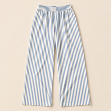Load image into Gallery viewer, Pantalon rayas flow blanco + azul
