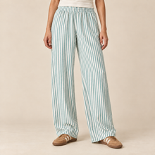 Load image into Gallery viewer, Pantalon rayas flow blanco + aqua
